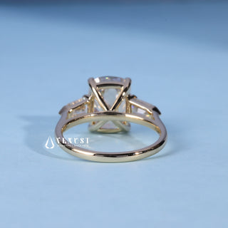 Elongated Cushion Cut Three Stone Moissanite Engagement Ring opposite side view