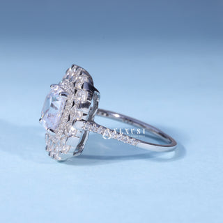 Asscher Cut Cathedral Moissanite Engagement Ring with Halo opposite side view