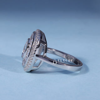 Oval Cut Bezel Set Moissanite Engagement Ring with Halo opposite side view
