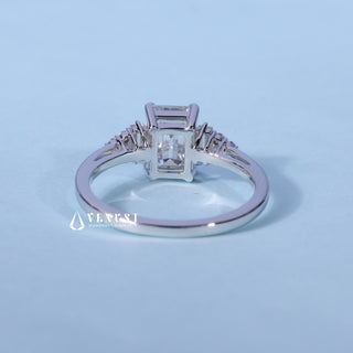 Rear gallery view of Emerald Cut Three Stone Moissanite Engagement Ring