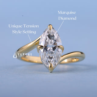 Stunning 1.0ct marquise moissanite ring shown on a finger