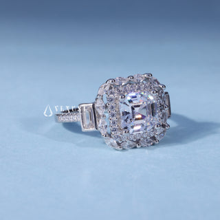 Rear gallery view of Asscher Cut Halo Cluster Moissanite Engagement Ring