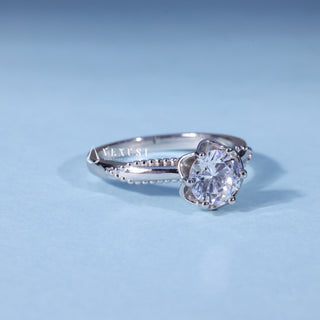 Rear gallery view of Round Cut Vintage Moissanite Engagement Ring with Filigree