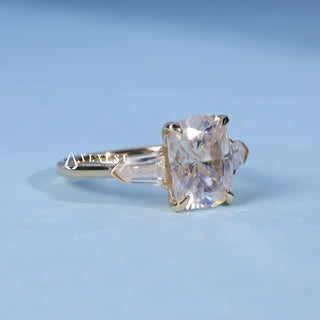 Rear gallery view of Elongated Cushion Cut Three Stone Moissanite Engagement Ring