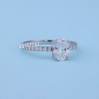 Side profile of Classic Oval Cut Moissanite Pave Engagement Ring Solitaire