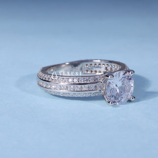 Rear gallery view of Round Cut Moissanite Three Row Pave Engagement Ring