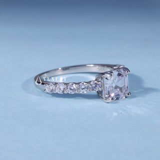 Rear gallery view of Moissanite Asscher Cut Engagement Ring with Pave Band