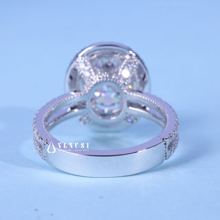 1.50CT Oval Moissanite Diamond Double Halo Two Row Pave Engagement Ring