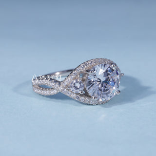 Rear gallery view of Round Moissanite Split Shank Halo Engagement Ring with Pave
