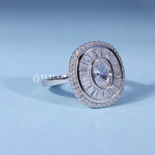 Rear gallery view of Oval Cut Bezel Set Moissanite Engagement Ring with Halo