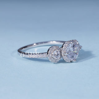 Rear gallery view of Round Halo 3 Stone Moissanite Engagement Ring with Pave