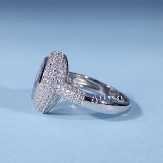 Rear gallery view of Pear Cut Bezel Moissanite Halo Engagement Ring with Pave