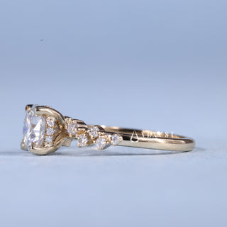 Brilliant 1.0ct round cluster moissanite ring shown on a finger