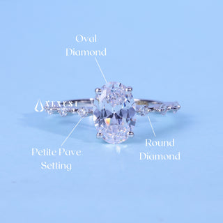 Timeless 1.50ct oval pave moissanite ring top view