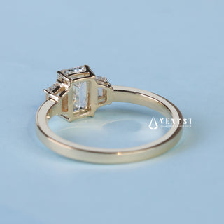 Emerald Cut 3 Stone Moissanite Engagement Ring with Accents band profile