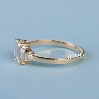 Rear gallery view of Emerald Cut 3 Stone Moissanite Engagement Ring with Accents