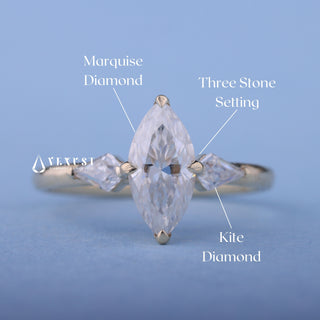 Marquise Cut Moissanite Engagement Ring with Side Stones setting and band details