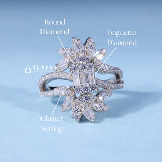 Rear gallery view of 0.70CT Round Moissanite Baguette Cluster Engagement Ring