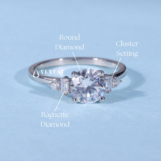 Round Cut Moissanite Cluster Engagement Ring with Accents setting and band details