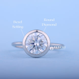 1.0CT Bezel Set Round Moissanite Diamond Solitaire Engagement Ring