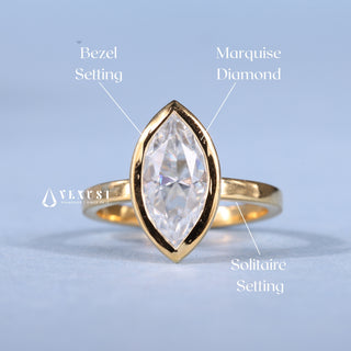 Luminous 1.0ct marquise solitaire moissanite ring shown on a finger