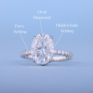 2.0CT Oval Cut Moissanite Diamond Hidden Halo Pave Timeless Engagement Rings