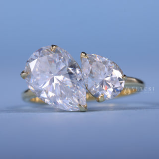 2.0CT Pear Cut Two Moissanite Diamond Toi Et Moi Engagement Ring