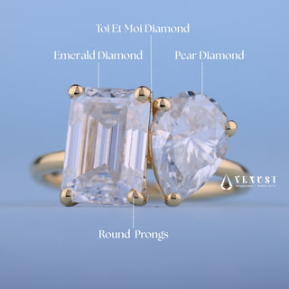 1.0CT Emerald & Pear Moissanite Diamond Toi Et Moi Engagement Ring
