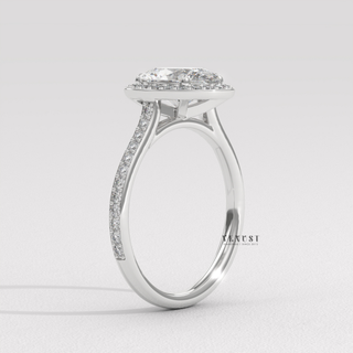 Brilliant Halo Pave Oval Cut Moissanite Engagement Ring setting detail