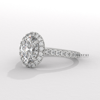 Sparkling Halo Pave Oval Cut Moissanite Engagement Ring overhead view