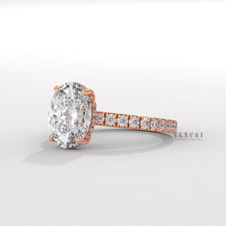 Oval cut moissanite diamond ring side profile  Oval Pave Halo detail view 5