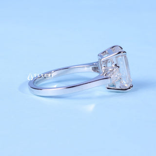Timeless 2.0ct emerald three stone moissanite ring side profile view