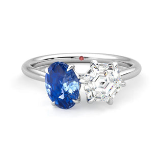 hexagon moissanite ring toi et moi front view