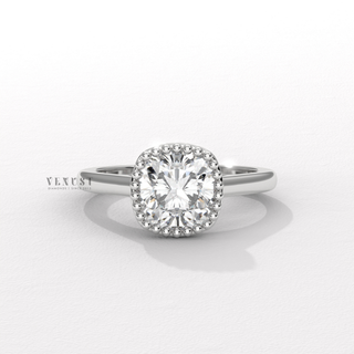 Cushion cut moissanite engagement ring side profile  Cushion Unique Bezel detail view 3