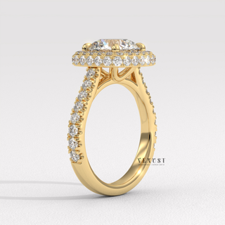 Sparkling Halo Pave Round Cut Moissanite Engagement Ring three quarter view