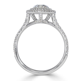 Pear double halo moissanite ring close up detail