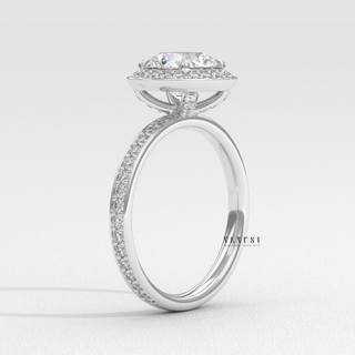 Brilliant Halo Pave Round Cut Moissanite Engagement Ring setting detail