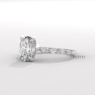 Oval moissanite ring with marquise round detail