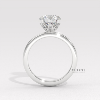 Elegant round lotus prong moissanite ring design