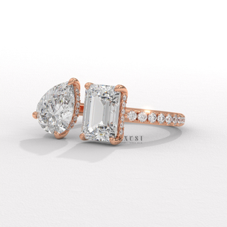 Pear emerald moissanite diamond ring side profile