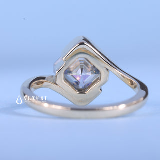 1.0CT-2.0CT Asscher Moissanite Diamond Tension Style Engagement Ring With Wedding Band