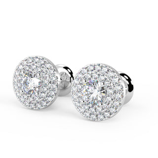 Round Cut Double Halo  Diamond Moissanite Earring