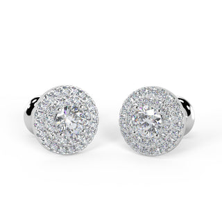 Round Cut Double Halo  Diamond Moissanite Earring
