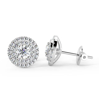 Round Cut Double Halo  Diamond Moissanite Earring