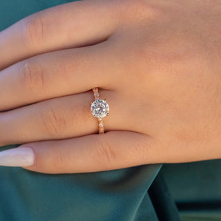 1.50 CT Round Cut Solitaire Halo Moissanite Engagement Ring on hand