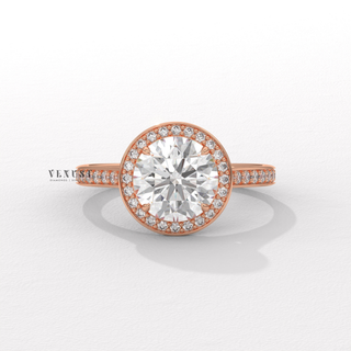 Elegant Halo Pave Round Cut Moissanite Engagement Ring angled view