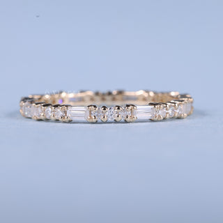 Round and Baguette Moissanite Diamond Full Eternity Wedding Bands For Women