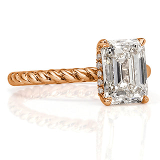 Emerald moissanite braided engagement ring side detail view