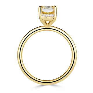 Yellow radiant solitaire moissanite engagement ring close up detail