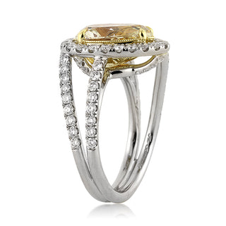 Yellow pear halo bypass moissanite engagement ring stone detail view